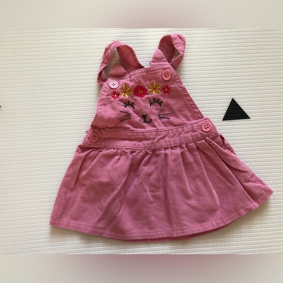 My Destiny|baby girl mauve pink corduroy jumper dress w overall straps,cat print - Picture 3 of 5
